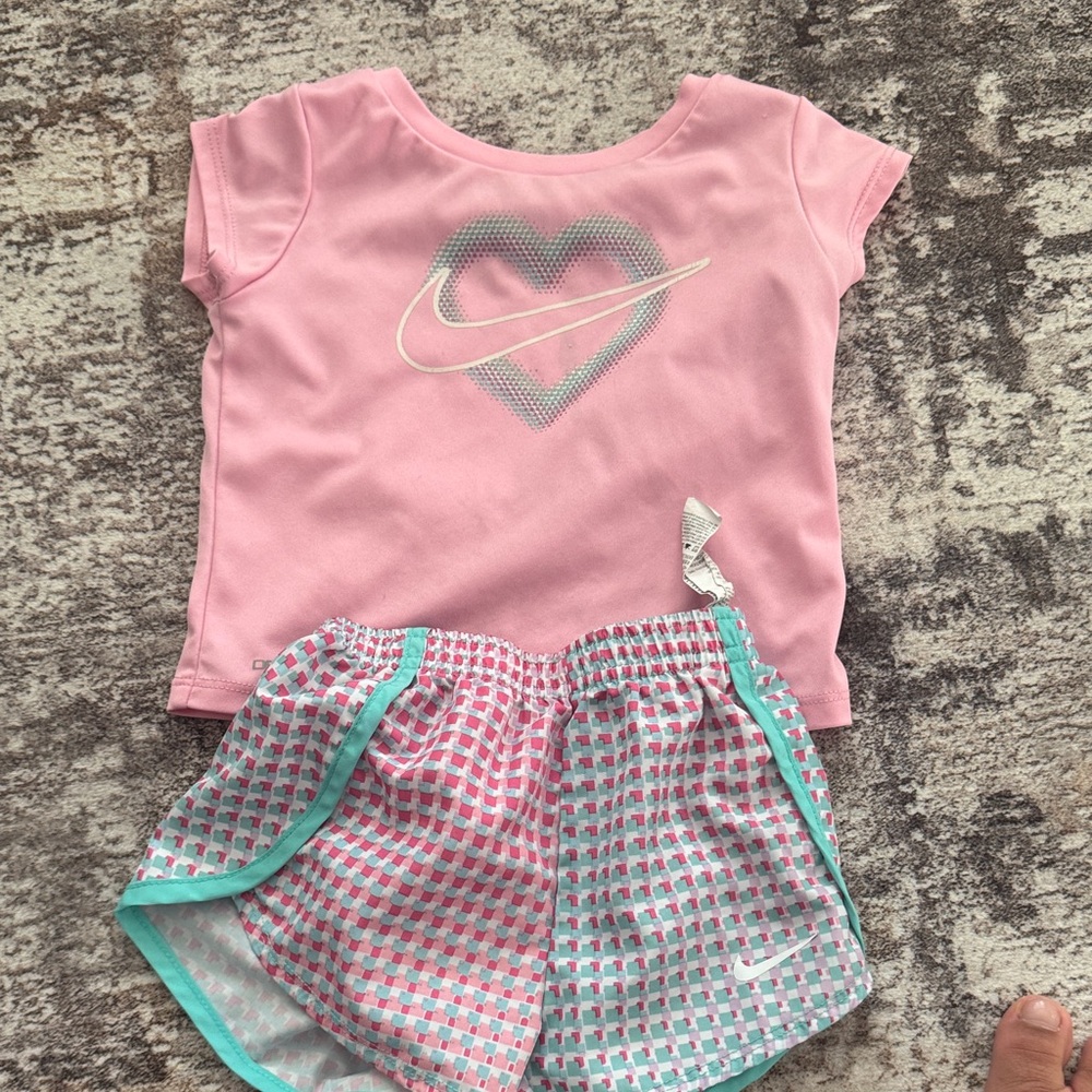 Nike Pink Tee and Checkered Shorts Set